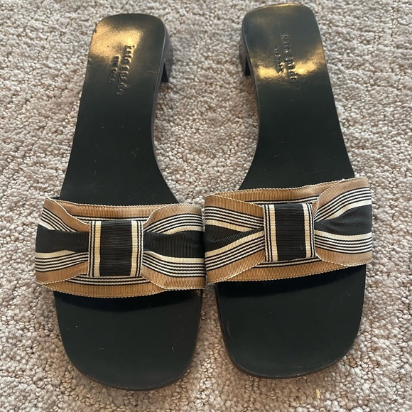 Kate Spade New York Black and Tan Striped Bow Slide Sandals, Flats, Size 11B - Picture 5 of 13